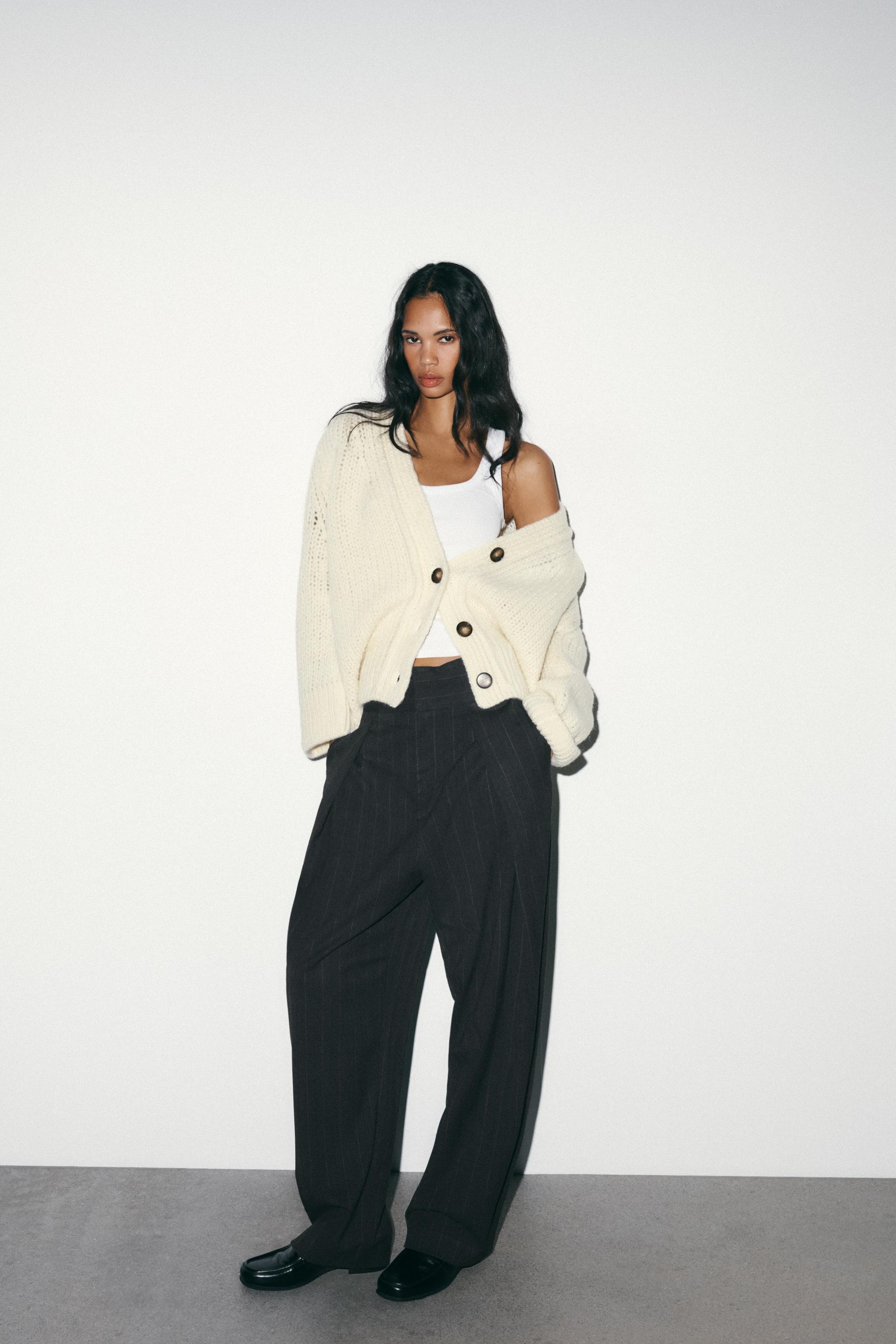 Balloon Striped Pleated Trousers