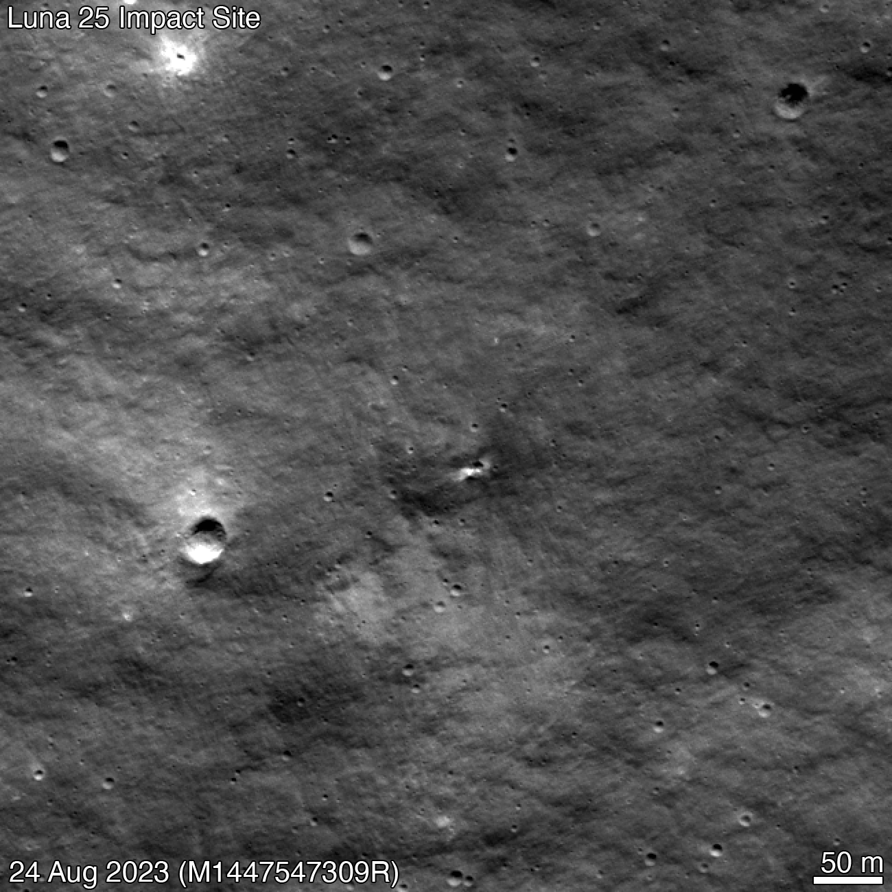 before-and-after shots of the moon's surface, showing a small fresh crater
