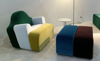 Block colour arm chair and pouf