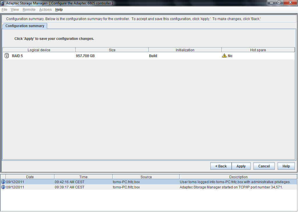 Adaptec RAID 6805 RAID Software And Array Setup Four SAS 6 Gb/s RAID