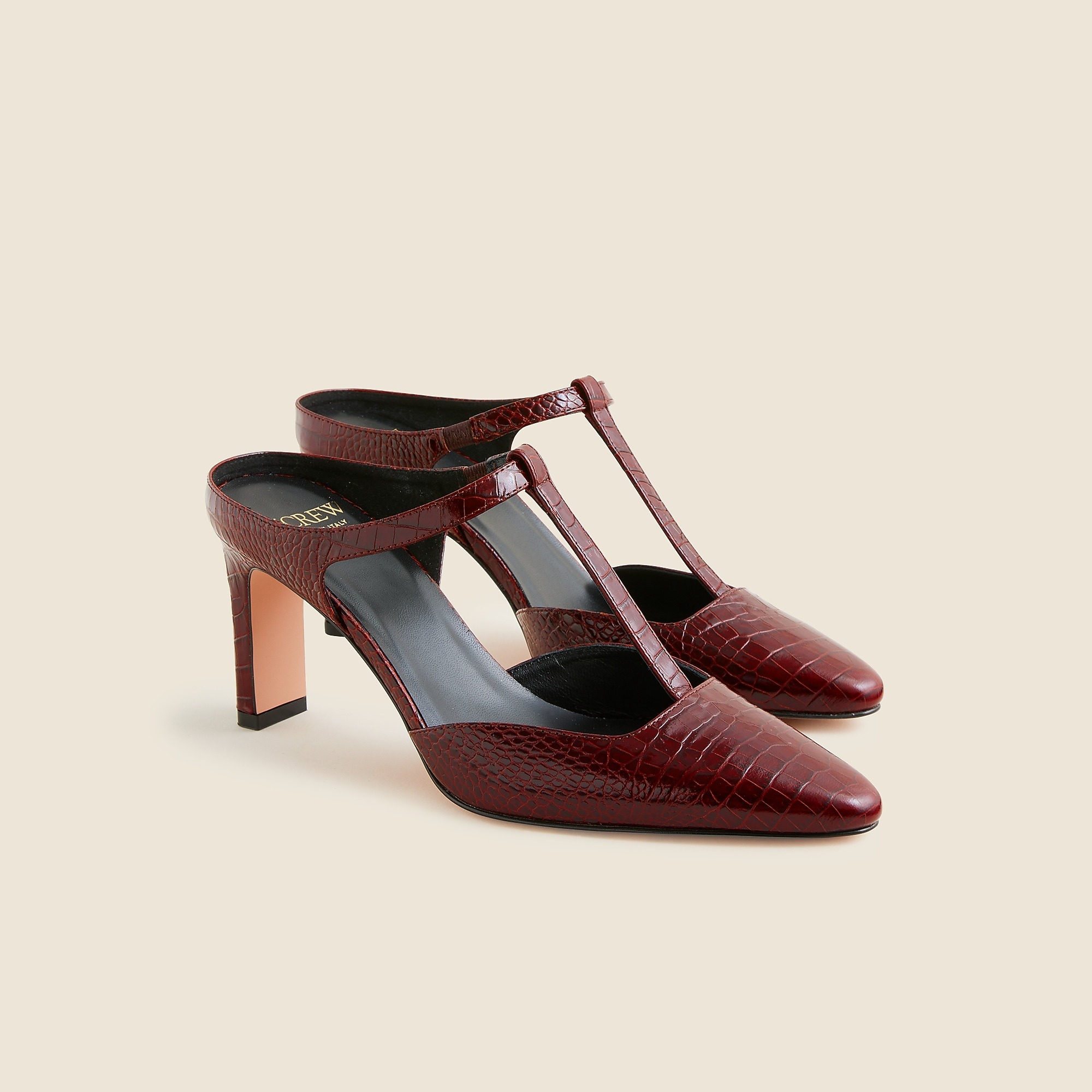 jcrew, Made-In-Italy Jules T-Strap Pumps in Croc-Embossed Leather