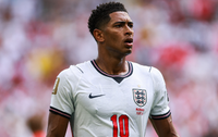 Jude Bellingham of England in action during the FIFA World Cup 2026 Quarter Final match between Norway and England at Miami Stadium on July 11, 2026 in Miami Gardens, Florida.