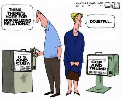 Political Cartoon U.S. GOP Trump Cuba 2016