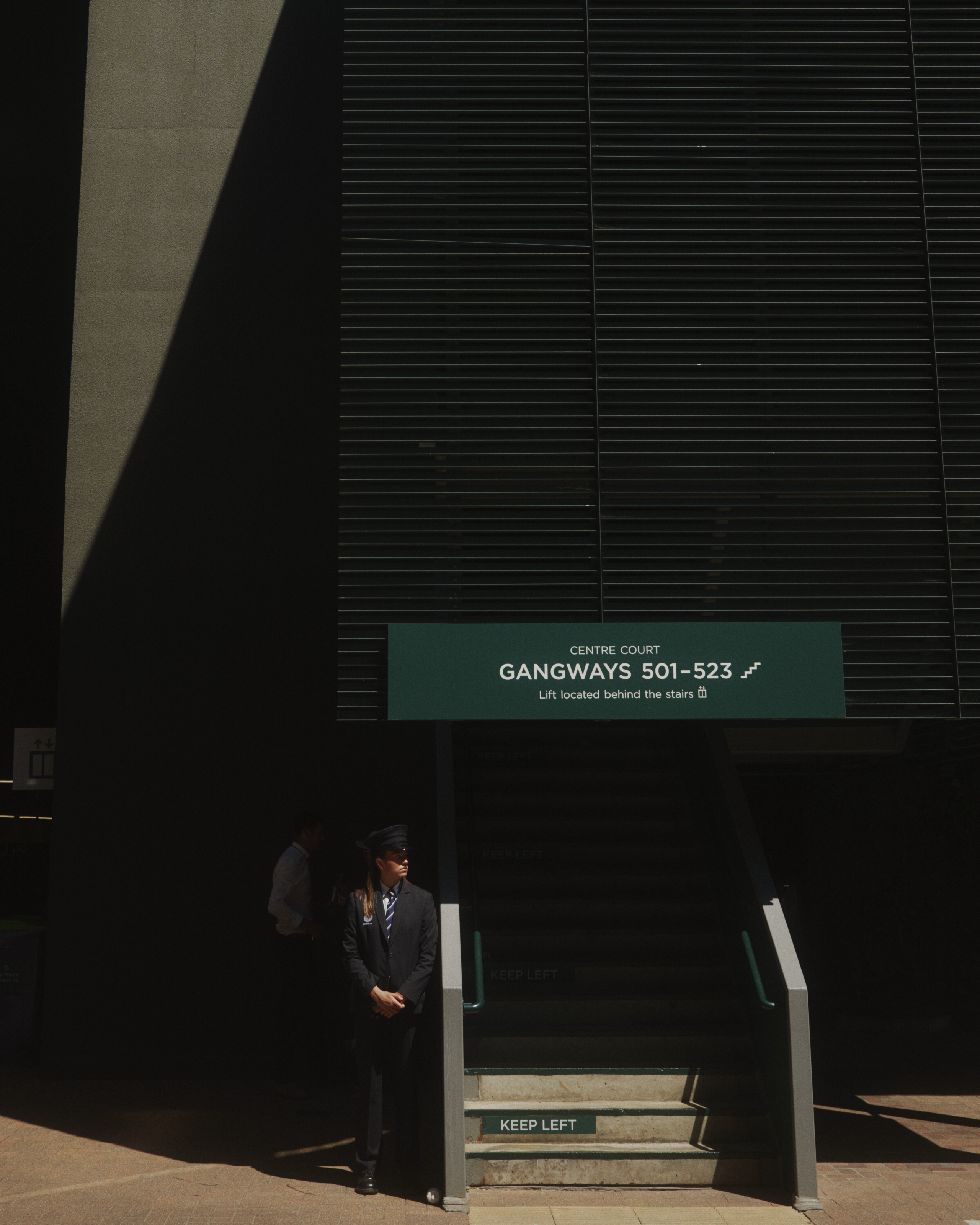 Signage above steps, for Gangways 501-521, at Wimbledon