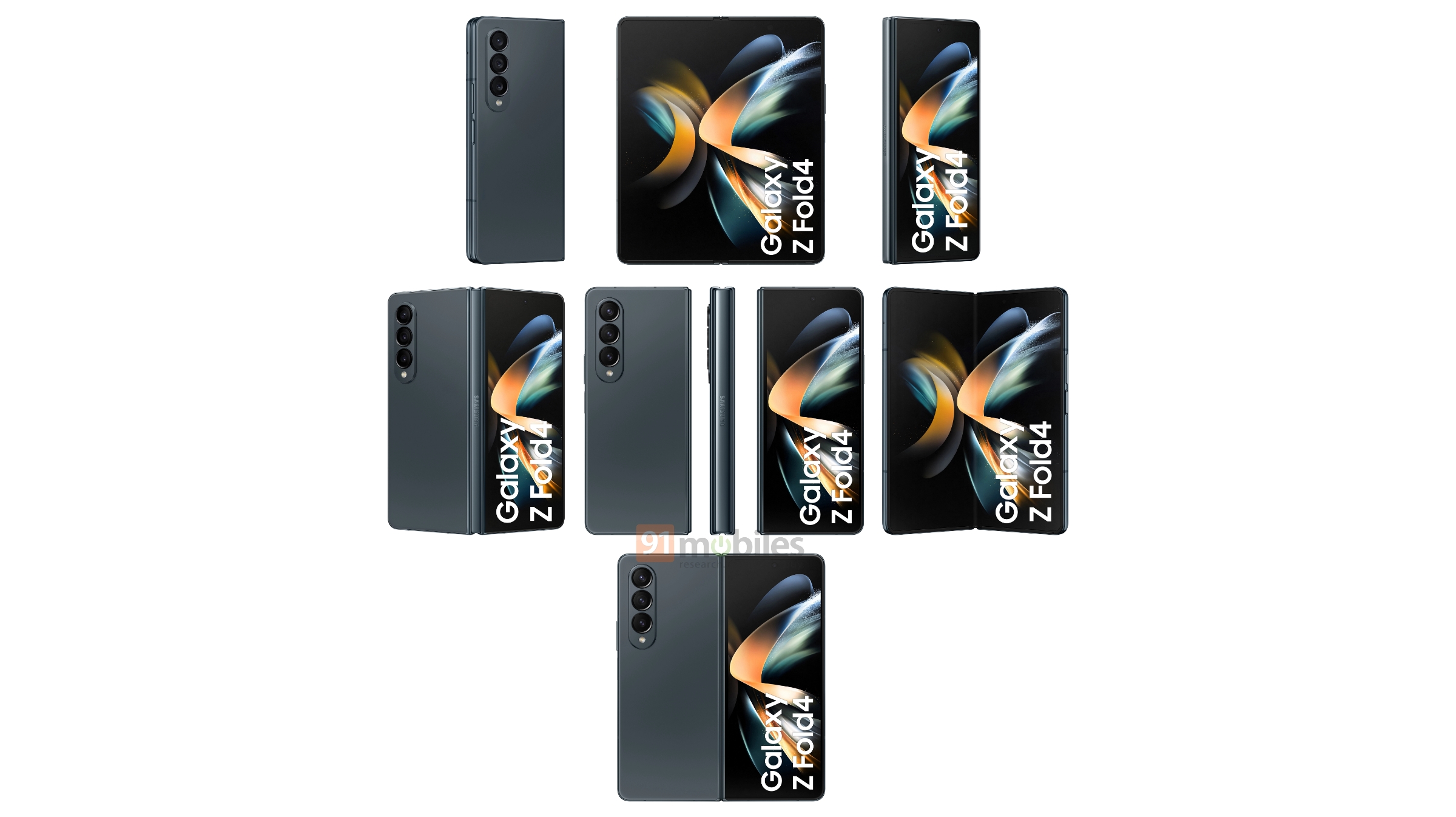 Leaked renders showing the Samsung Galaxy Z Fold 4 from a variety of angles
