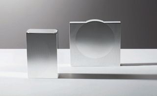 'Argent de Poche' by Pauline Deltour for Puiforcat. Two metal objects on a white surface.