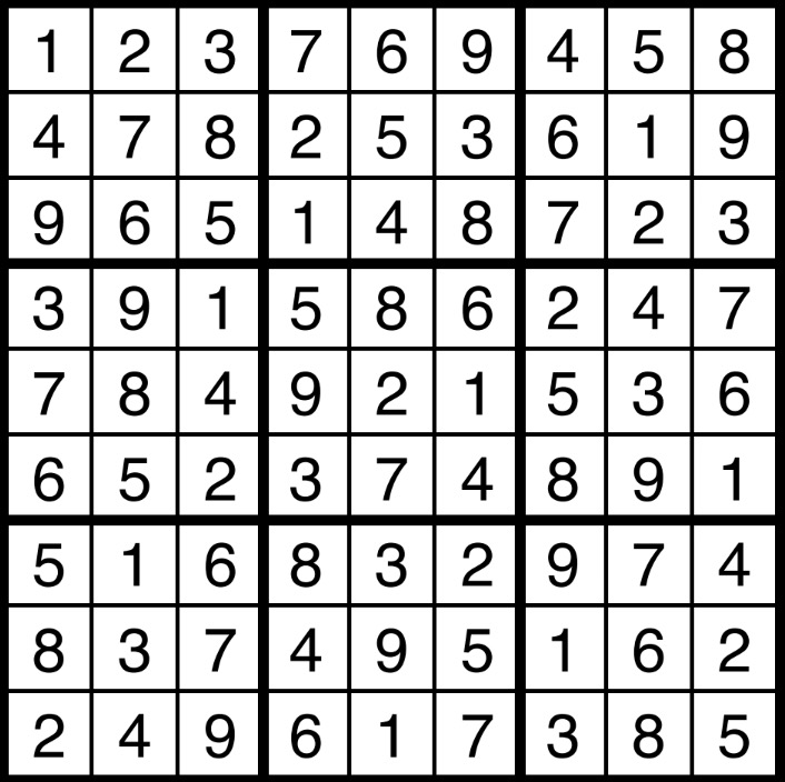 A solved sudoku.
