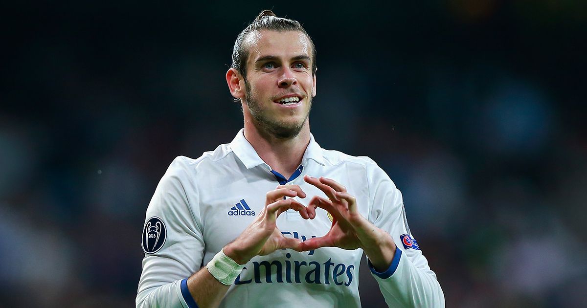 Gareth Bale of Real Madrid celebrates scoring his team&#039;s first goal during the UEFA Champions League Group F match between Real Madrid CF and Legia Warszawa at Bernabeu on October 18, 2016 in Madrid, Spain.