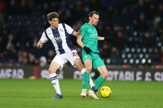 Liam Mandeville of Chesterfield battles for possession with Adam Reach of West Bromwich Albion during the Emirates FA Cup Third Round Replay match between West Bromwich Albion and Chesterfield at The Hawthorns on January 17, 2023 in West Bromwich, England. (Photo by Catherine Ivill/Getty Images)