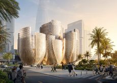 R&oacute;ng Museum of Art by Ole Scheeren exterior hero render ofcurvy shaped building opening up upwards