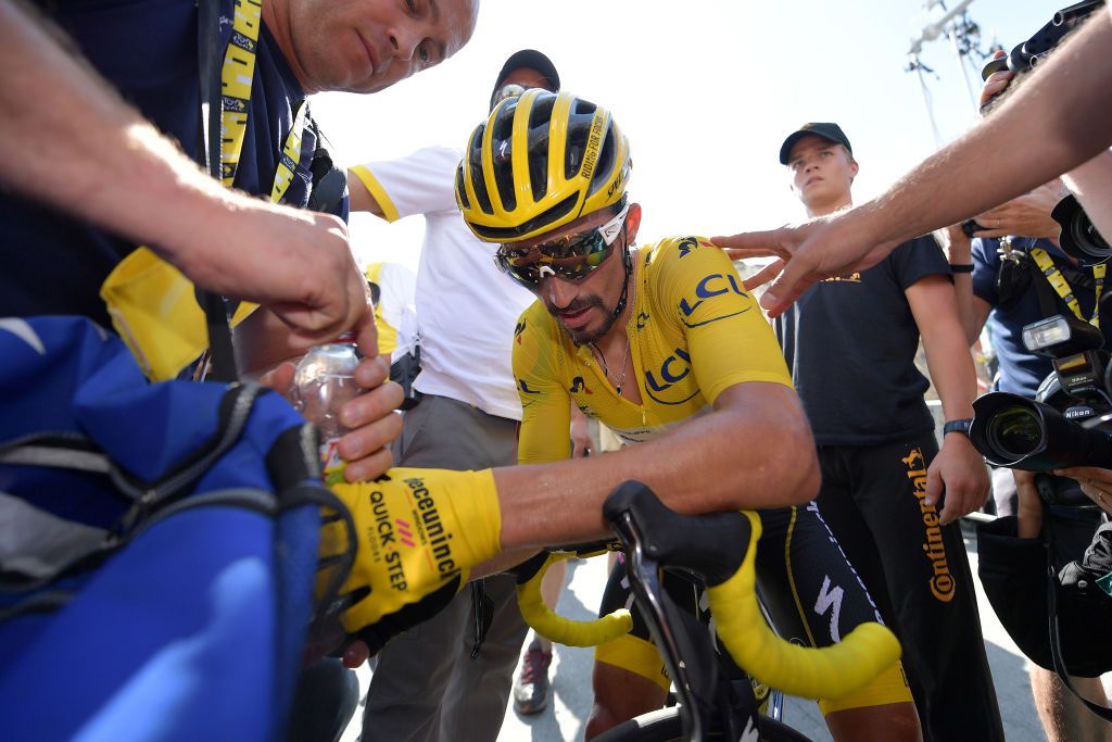 Julian Alaphilippe after extending his GC lead on the Tourmalet