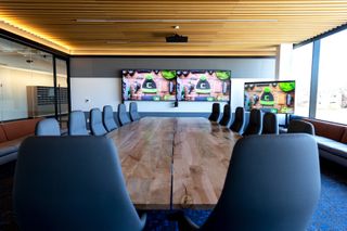 The board room is designed for fifteen to twenty-five people.