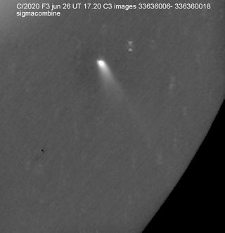 Skywatcher Michael Jager captured this view of Comet NEOWISE (C/2020 F3) on June 26 with a telescope.