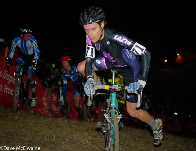 Matthew Allen (LGR) remounts his bike after the big climb