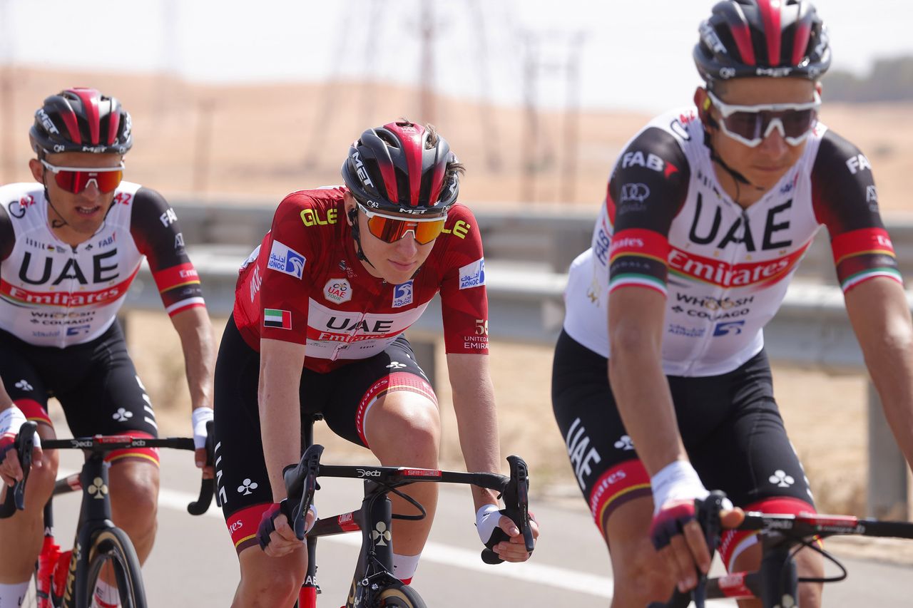 Tadej Pogacar with his UAE Team Emirates teammates