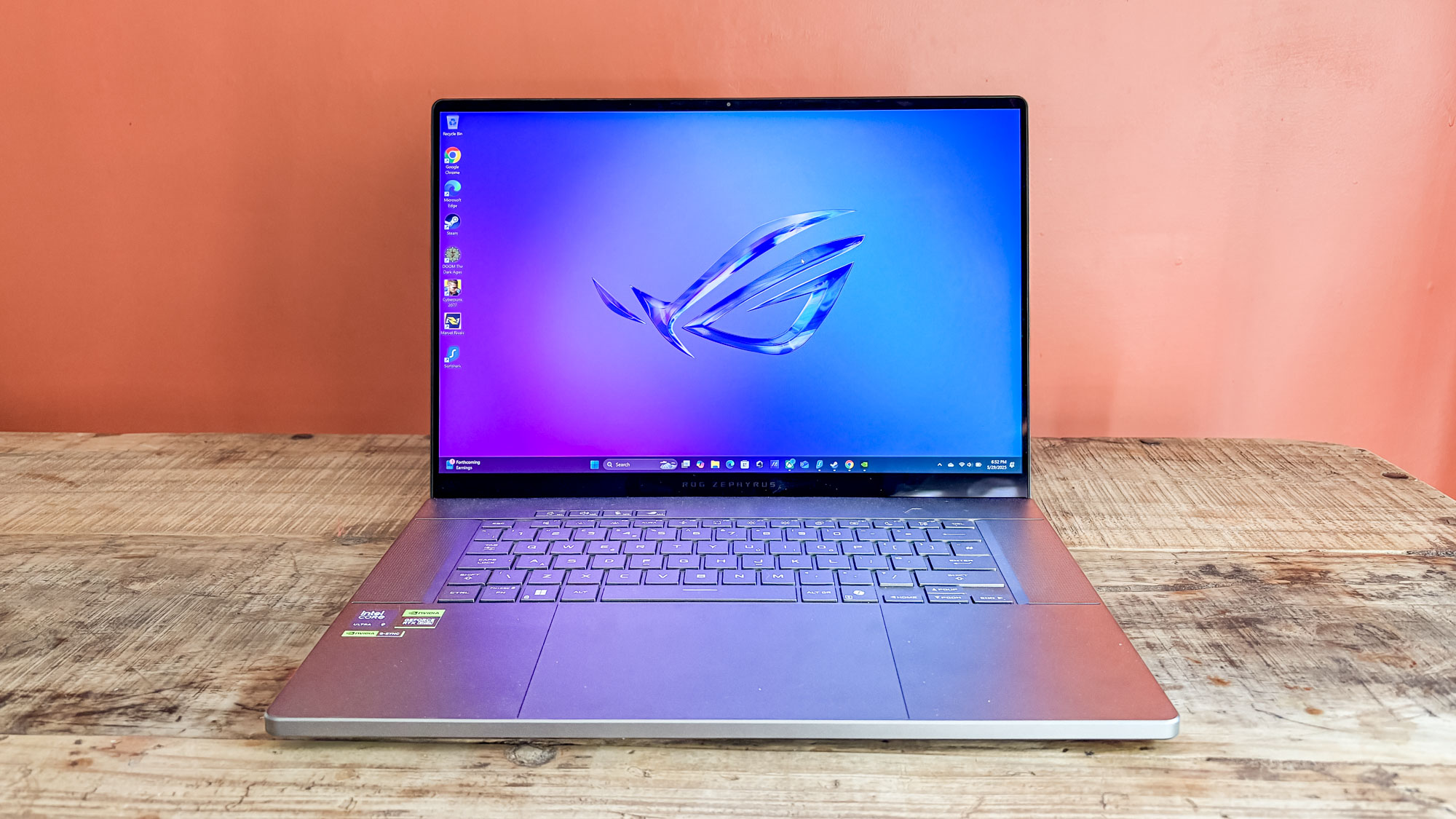 Asus ROG Zephyrus G16 open on table 
