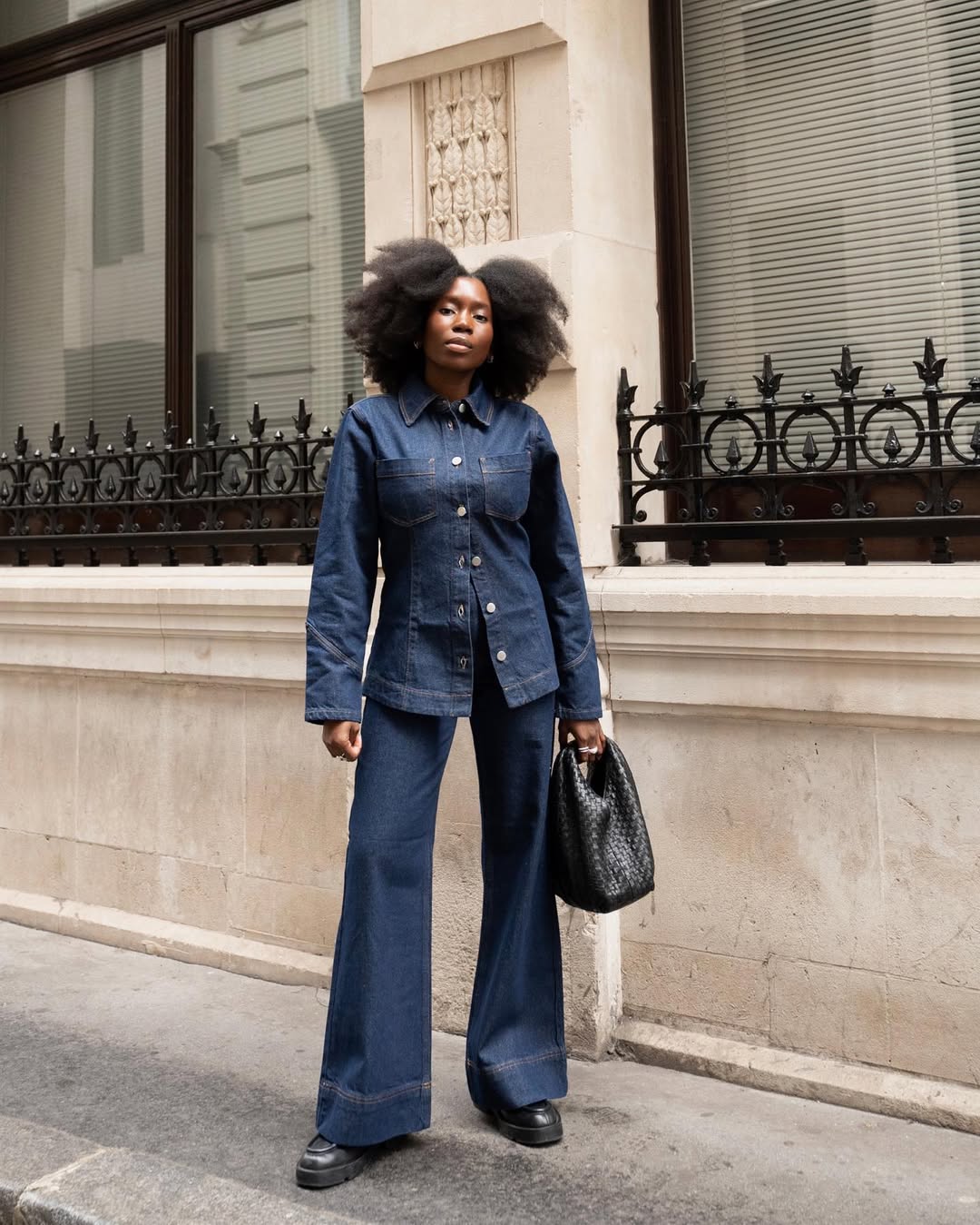Double denim and platform loafer outfit on Danielle