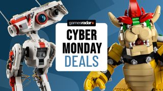 Cyber Monday Lego deals banner with Lego Bowser and Lego BD-1