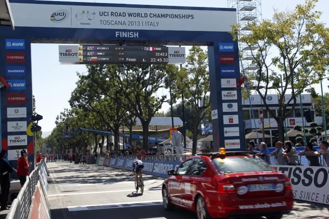 Severine Eraud (France) crosses the line