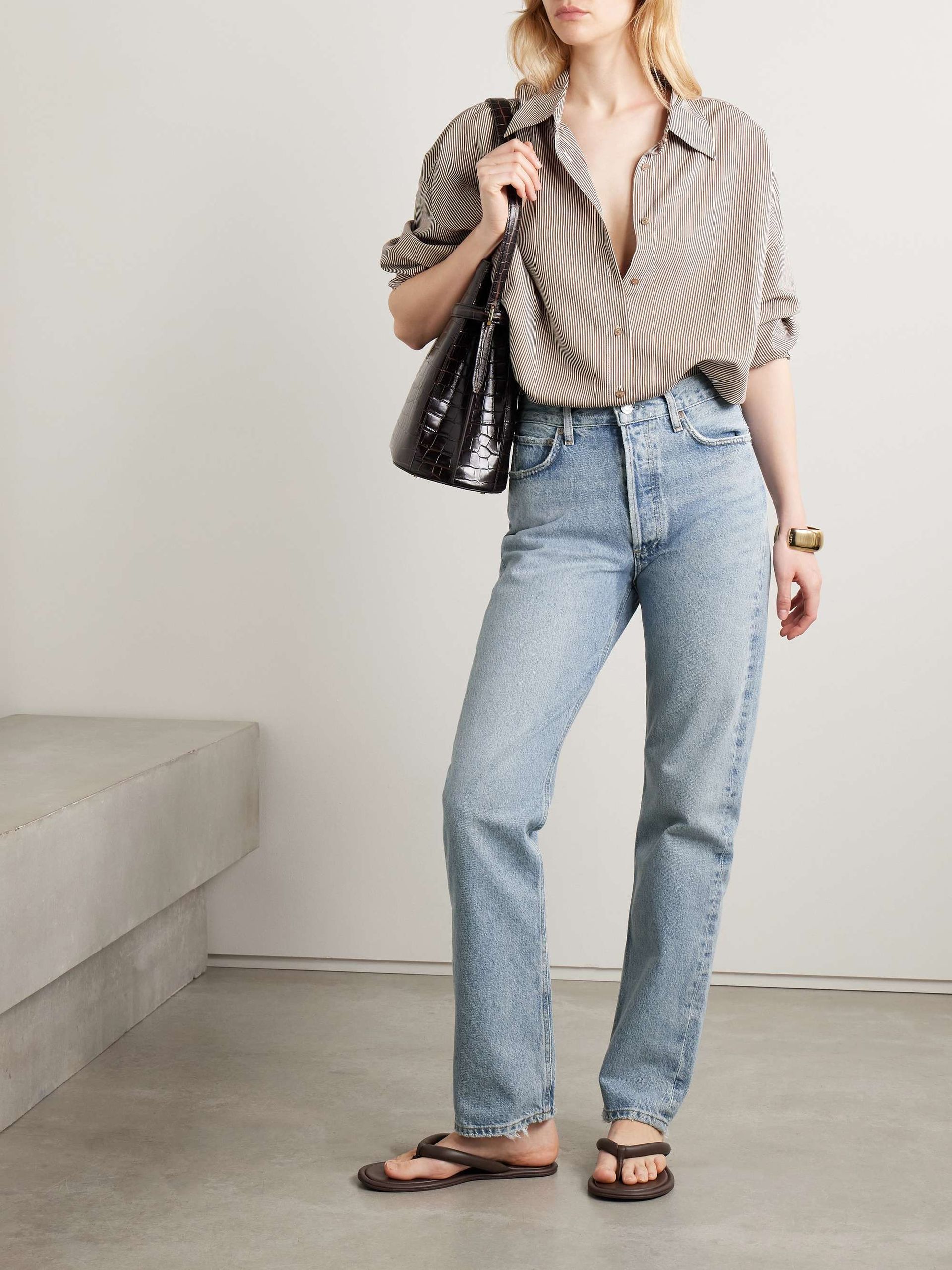 90's Pinch Waist Long Frayed High-Rise Straight-Leg Jeans