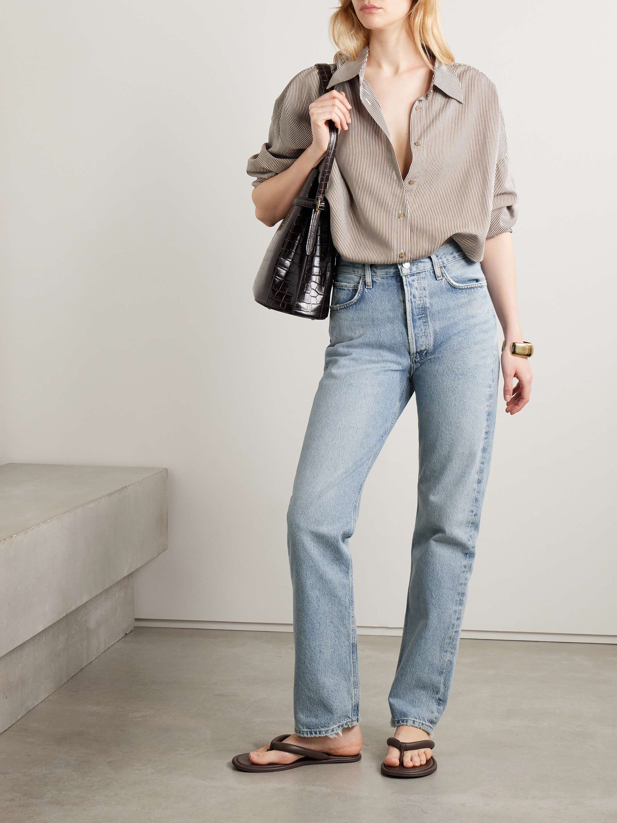 90&#039;s Pinch Waist Long Frayed High-Rise Straight-Leg Jeans