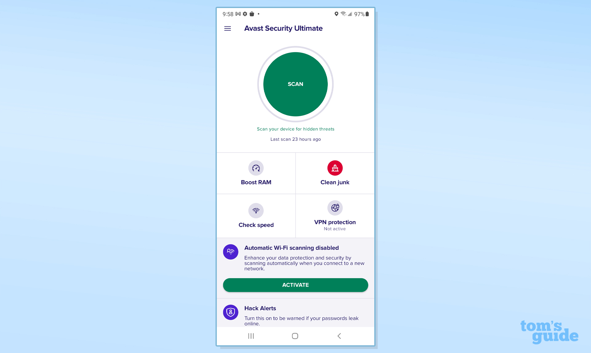 Avast Mobile Security app main page