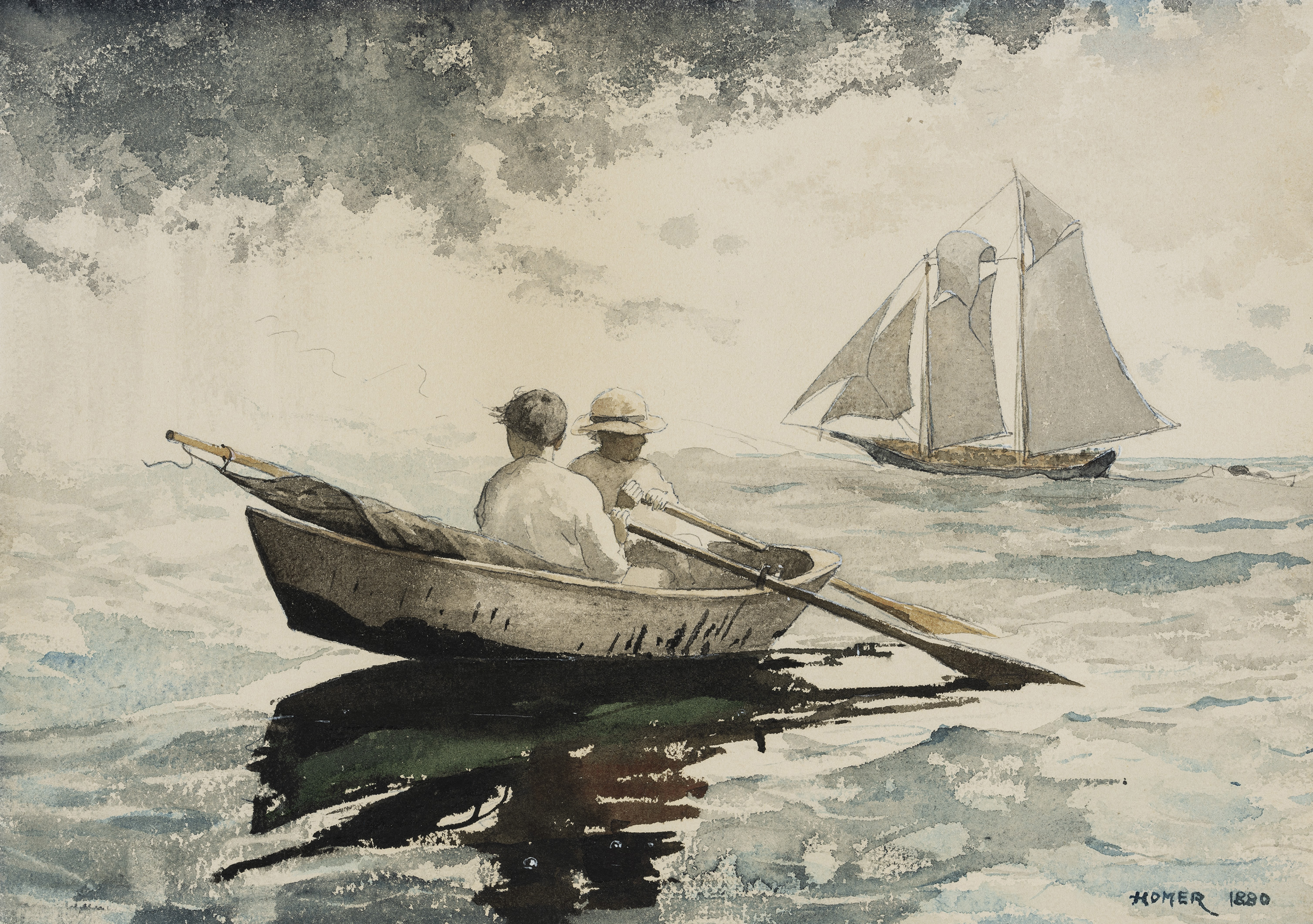 Two Boys Rowing, 1880, Winslow Homer (American, 1836&amp;ndash;1910). Watercolor over graphite pencil on paper