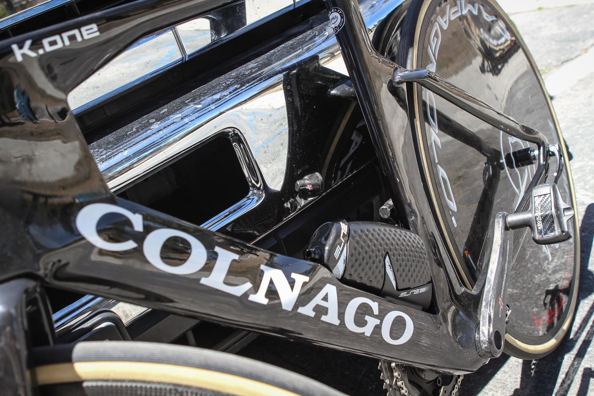 A concaved down tube on the Colnago K.Zero allows bottles to sit out of the wind