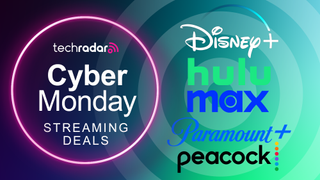 Cyber Monday streaming deals banner featuring Hulu, Disney Plus, Max logos, and more