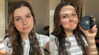 Danielle Cohen before and after using the Chanel Bronzing Cream