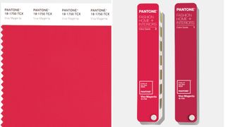 swatches swhowing the new pantone color of the year 2023 Viva Magenta a bold hybrid tone of red and pink