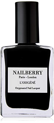 Nailberry L'oxygéné Oxygenated Nail Lacquer | Black Berry | Deep Black Opaque Nail Polish | Uv Protected Long-Wear Nail Polish | 12-Free | Vegan | Certified Halal | Cruelty & Gluten Free | 15 Ml