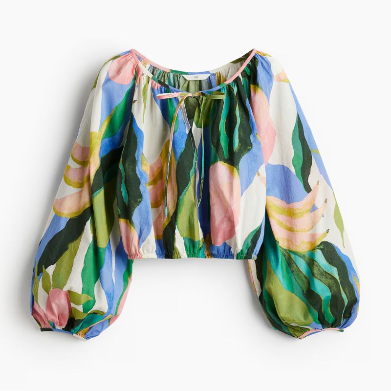printed balloon sleeve top
