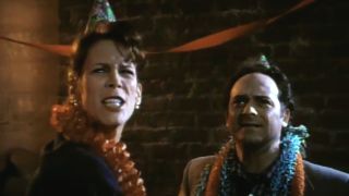 Jamie Lee Curtis and Kevin Pollack yelling in the basement in House Arrest.