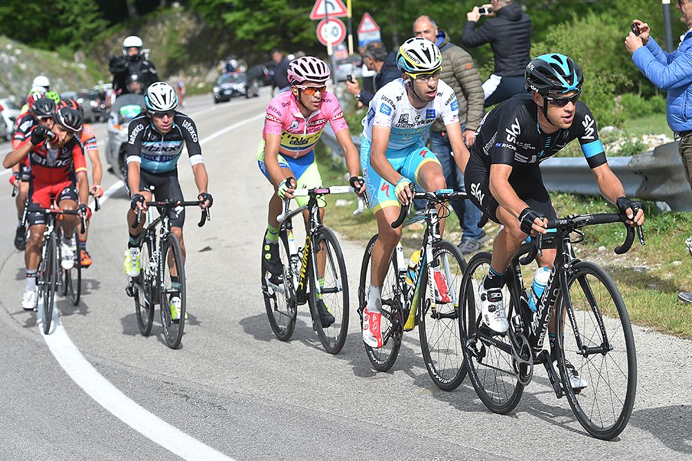 Richie Porte (Team Sky) Fabio Aru (Astana) and Alberto Contador (Tinkoff-Saxo)