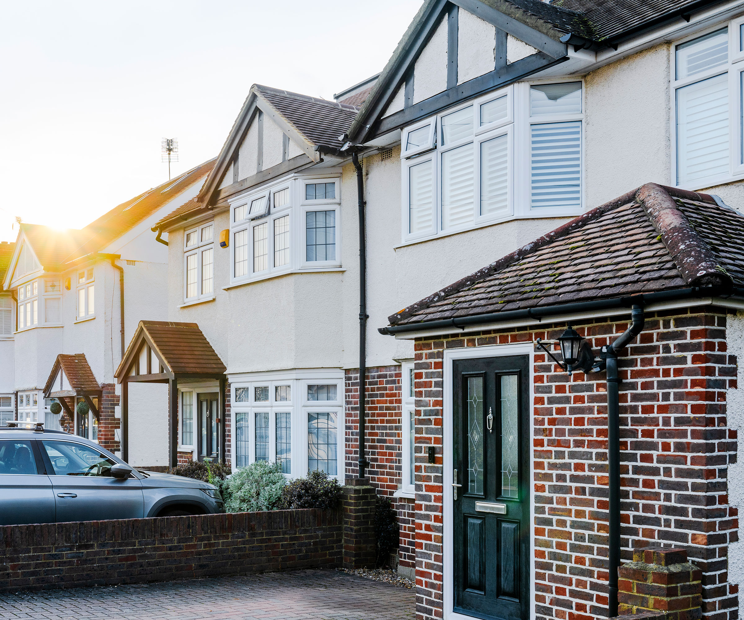 row of semi detached houses with porches