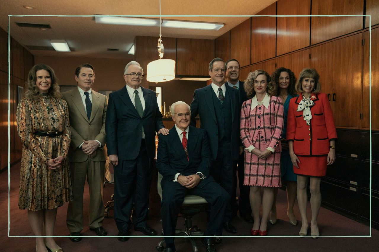 The cast of Painkiller who play the Sackler family posed for a photo