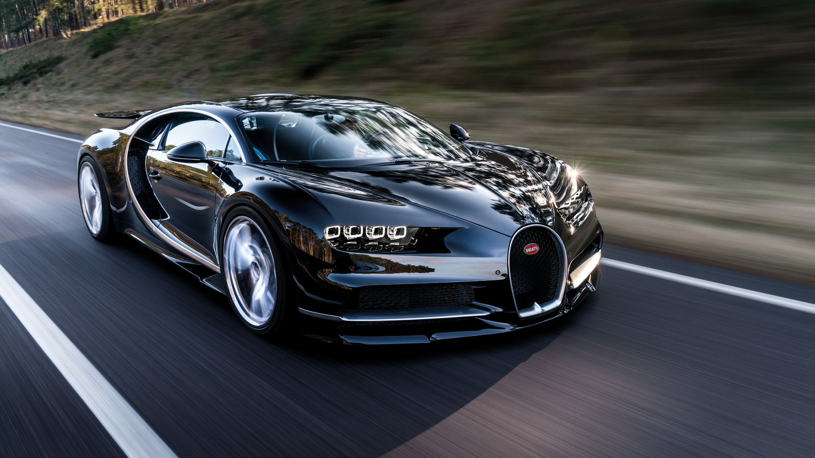 Bugatti Chiron driving on a country road