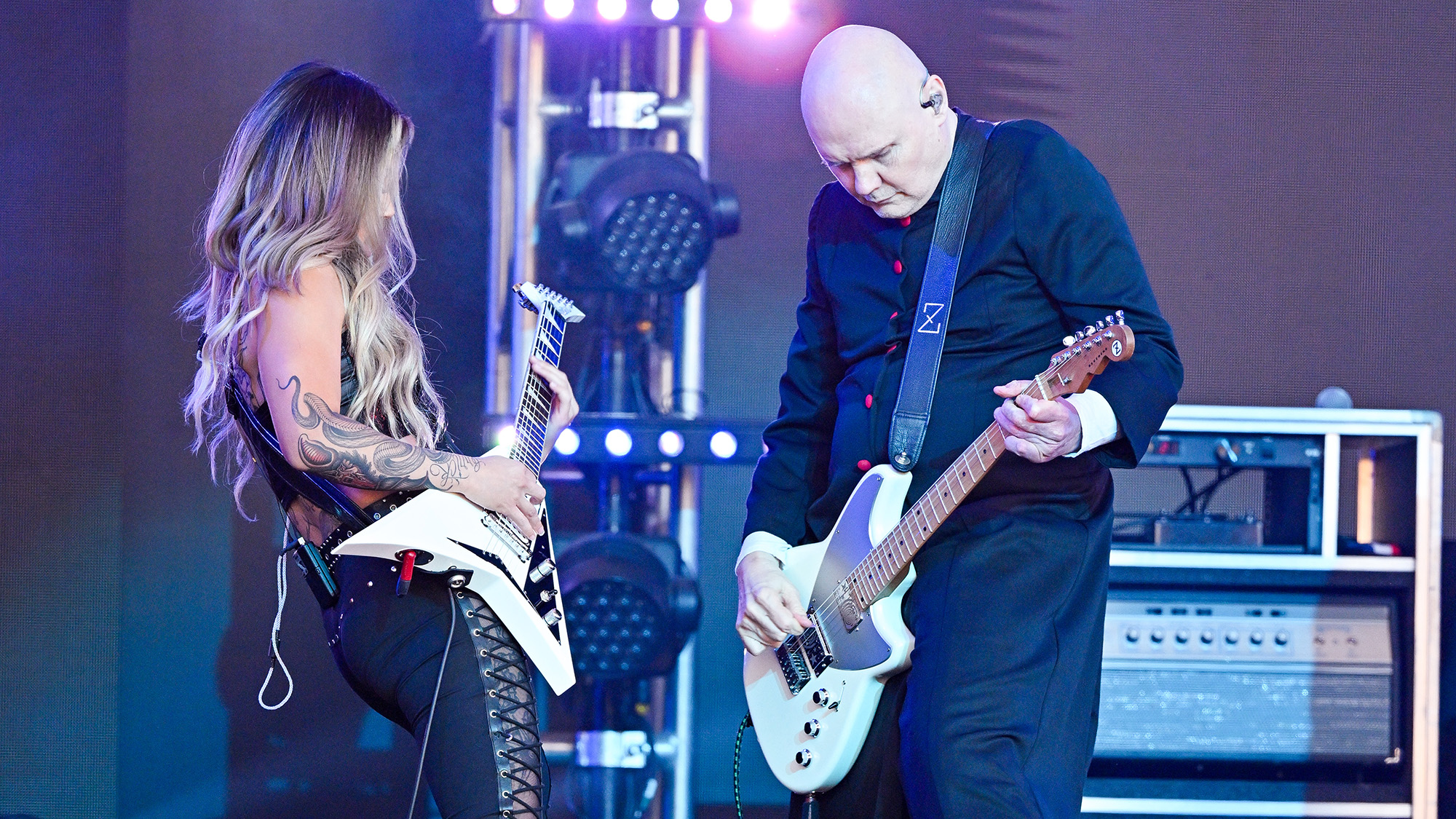 Billy Corgan and Kiki Wong of The Smashing Pumpkins performs on September 17, 2024 in Los Angeles, California.