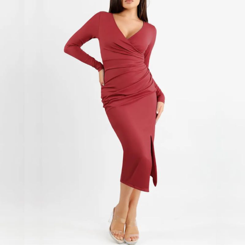 red midi dress