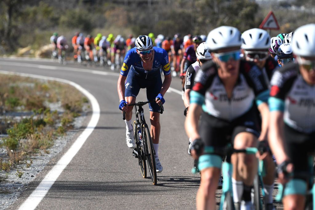 ROQUETAS DE MAR SPAIN FEBRUARY 14 Tim Declercq of Belgiumand Team Deceuninck QuickStep during the 34th Clsica de Almeria 2021 a 1833km race from Pueblo de Vicar to Roquetas de Mar ClasicaAlmeria21 on February 14 2021 in Roquetas de Mar Spain Photo by Tim de WaeleGetty Images