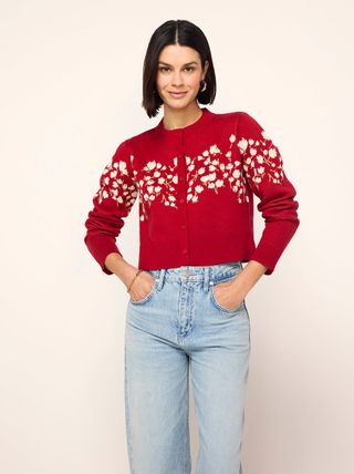 Ginnie Red Floral Knit Cardigan