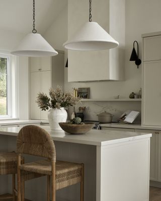 kitchen island with vase and dough bowl by Tiffany Leigh Design