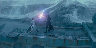 Rey and Kylo Ren lightsaber dueling in Star Wars: The Rise of Skywalker