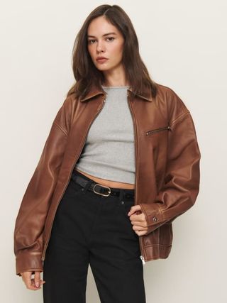 Reformation, Veda Marco Leather Oversized Bomber