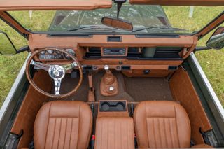 The leather-swathed interior of a Helderburg Land Rover Defender