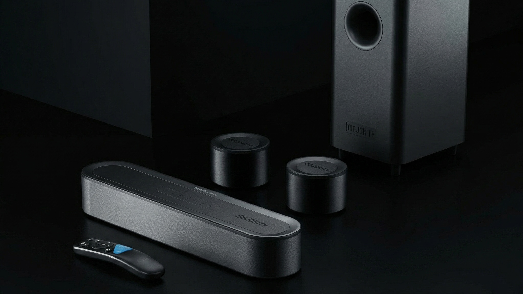 Majority Bowfell Halo Atmos product shot against a black background on a black surface