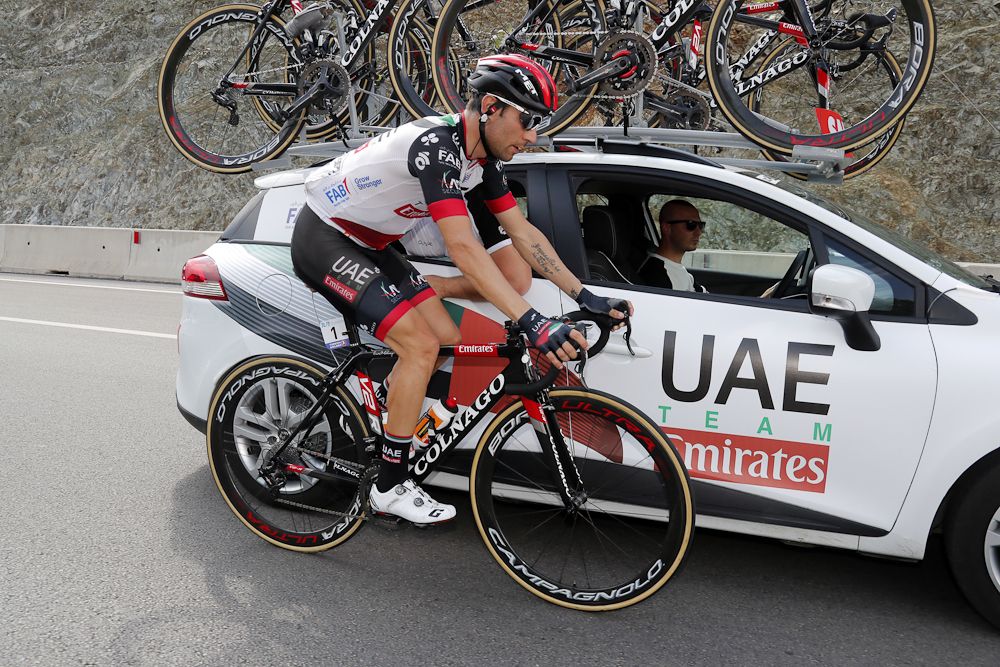 Diego Ulissi at the UAE team car