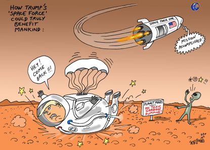 Political cartoon World Space Force Trump Mars alien
