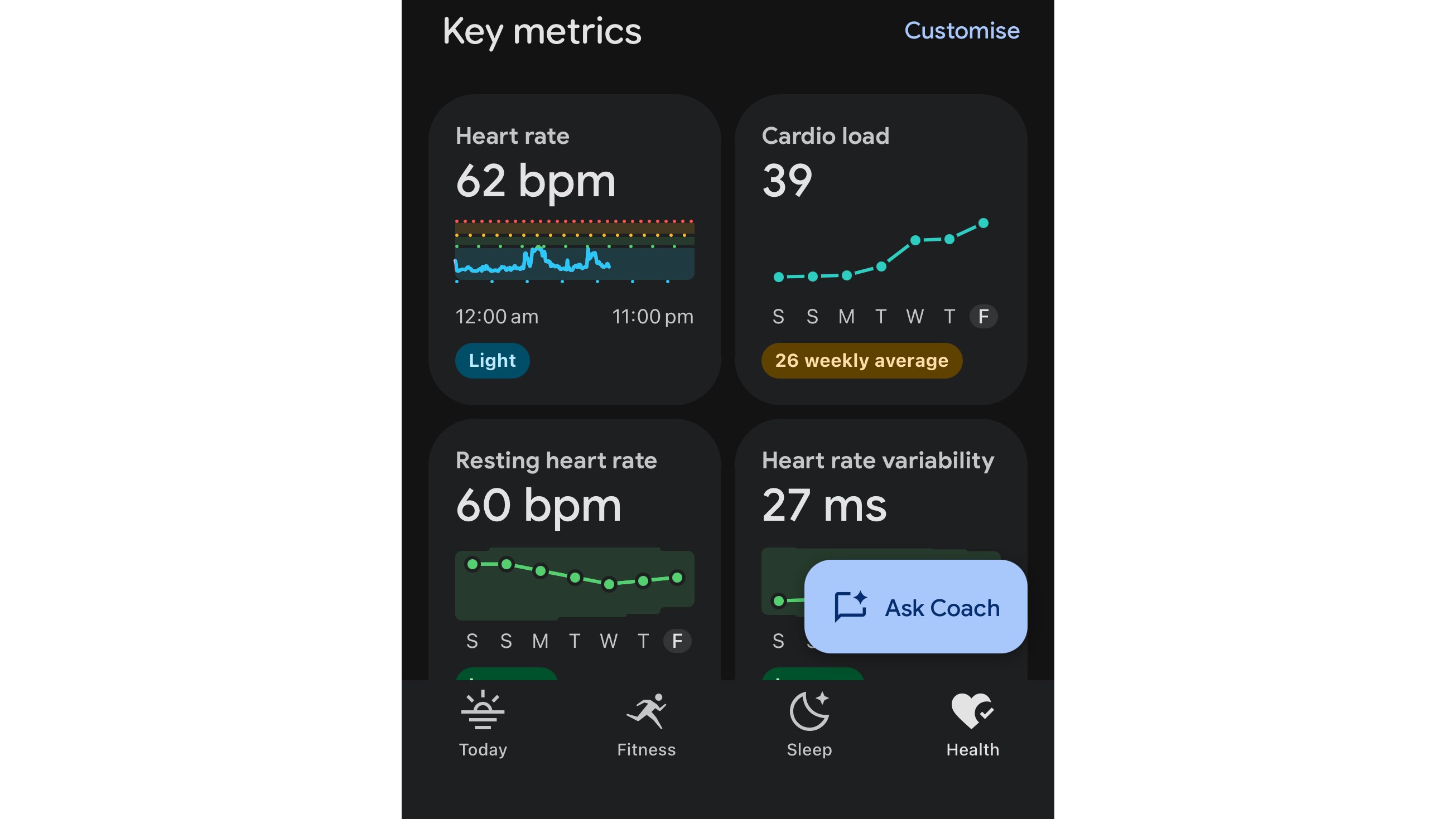 Google Health Coach app metrics